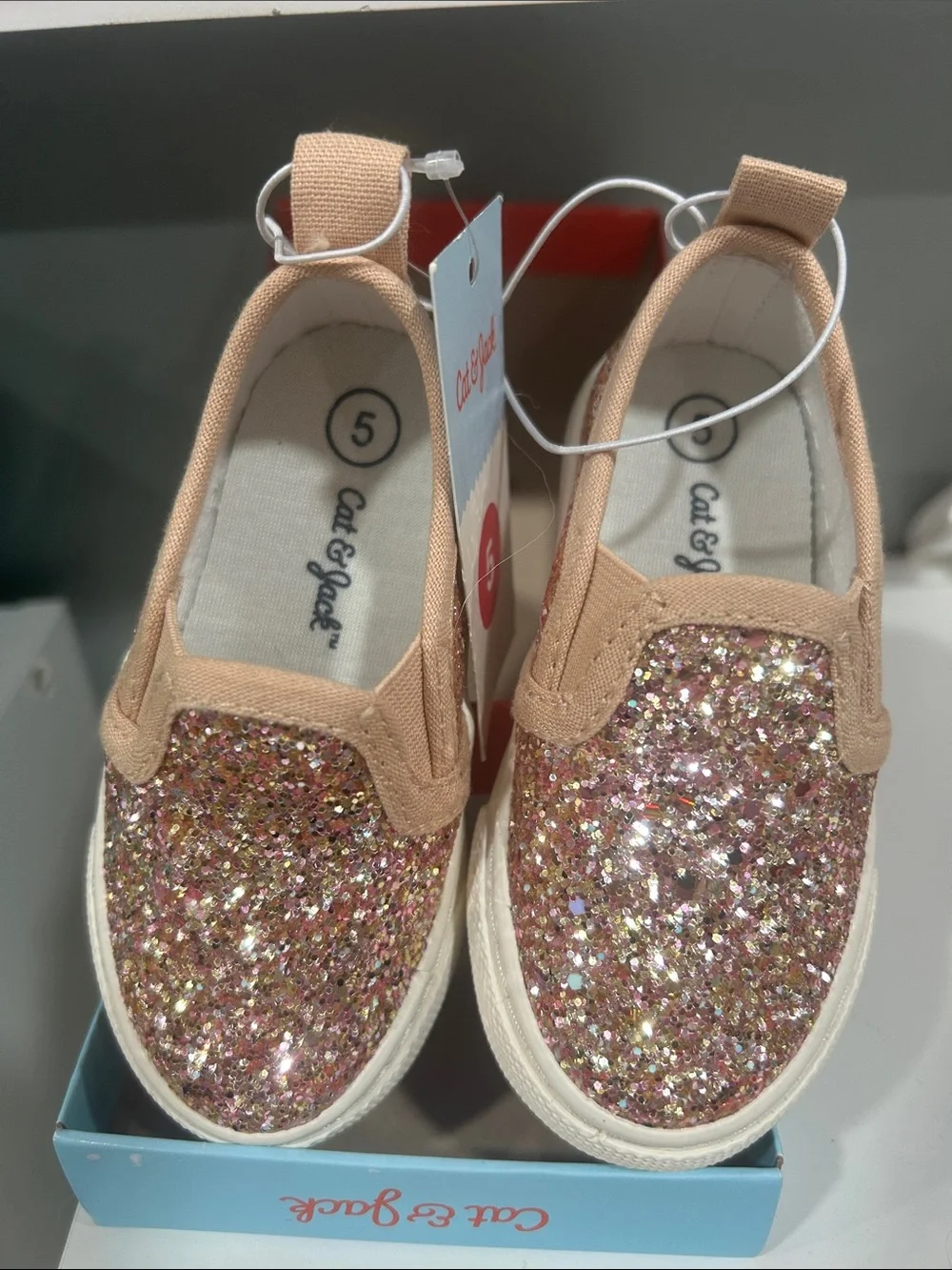 Cat & Jack Girls' Rose Gold Glitter Slip-On Sneakers